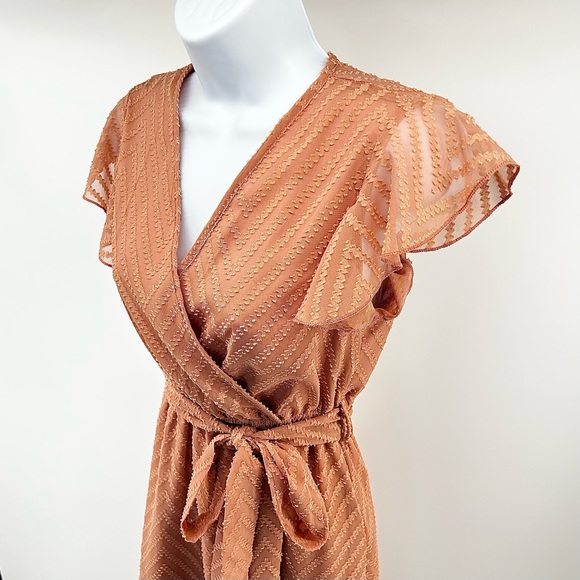 Jacquard Butterfly Sleeve Ruffle Hem Belted Dress - Picture 4 of 8